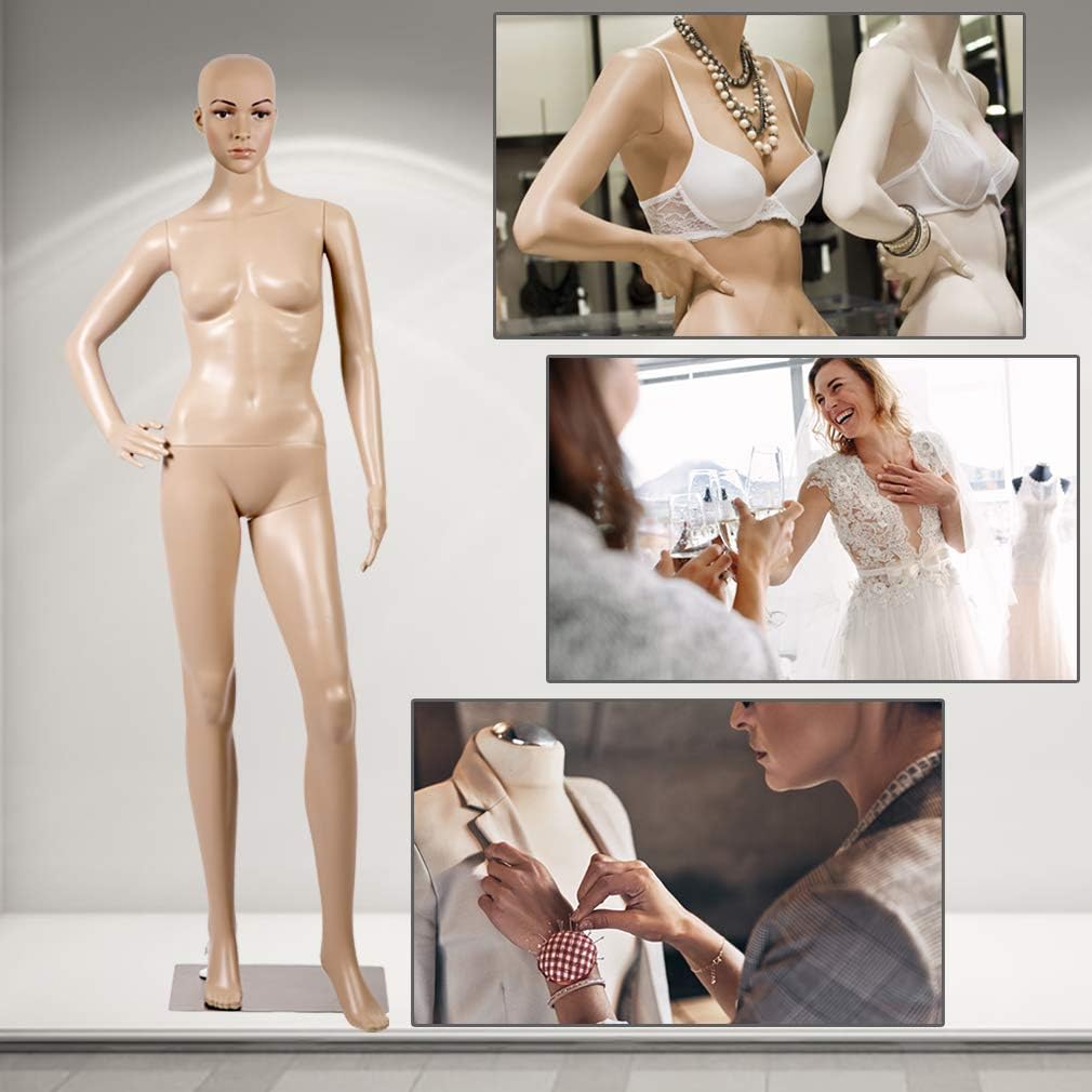 ✔【STRONG AND DURABLE QUALITY】:The mannequin made of high-quality PP material, Dress form every process done elaborately, Better effect with fashion clothes. The mannequin body has vivid facial expressions, vivid eyelashes,clear eyes and blushes to give you a real feeling.Mannequin with metal base female dress form display mannequin body. ✔【VARIOUS POSTURE ADJUSTABLE】: Every part of the mannequin is detachable.Mannequin body head, arms and legs are adjustable, Head can turn 360°,switch to any posture as you like.And you can match the clothes yourself through the vivid mannequin stand.Dress form mannequin fully body Full Body Realistic Mannequin female mannequin display. ✔【STABLE STAINLESS STEEL BASE】: The mannequin base made of durable and solid metal, The large rectangular chassis has enough area to support the mannequin. It ensures the stableness and sturdiness of the mannequin. Female mannequin dislay mannequin display dress form stand. ✔【LIGHTWEIGHT AND PORTABLE】: The mannequin is only 15 pounds, and you can easily move the dress form side to side, The full body mannequin was designed to fit a standard figure, Height: 69",Chest: 32",Waist: 24",Hip: 34", This mannequin is perfect for you.Mannequin display full body dress form female mannequin stand. ✔【ENJOY THE BIG-TIME OF SIMPLY ASSEMBLY】: Easy to assemble and disassemble High strength carton and packed to better protect body mannequin,All the accessories of the mannequin are included in the carton,The dress form mannequin takes only ten minutes to install,don’t need any tool.Enjoy the big-time of simply assembly.Full body mannequin dress form mannequin female mannequin display.